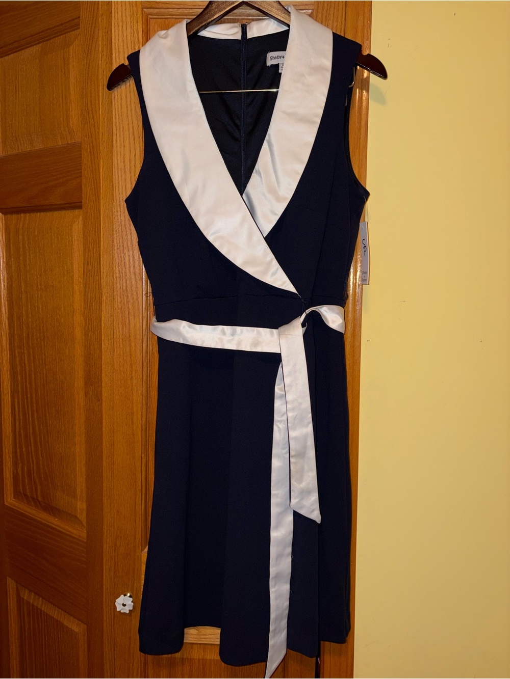 Shelby & Palmer Navy Wrap Dress with White Trim